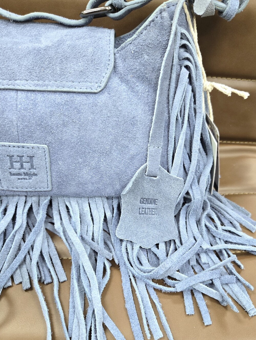 Haute Hippie Blue Suede Fringe Shoulder Handbag - Picture 4 of 6